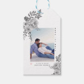 灰色の水色の花と写真 ギフトタグ (正面)