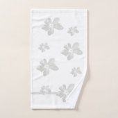 灰色の水色の花ストライプが白 バスタオルセット (ハンドタオル)