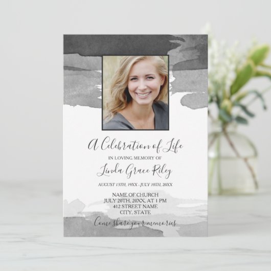 灰色の水色 – 写真 – 生活のお祝い 招待状 (スタンド正面)