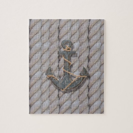 灰色の沿岸ビーチロープの航海のないかり ジグソーパズル (縦)