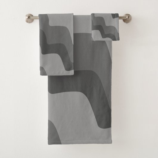 灰色の波状海波のグラデーションパターン バスタオルセット (インサイチュ)