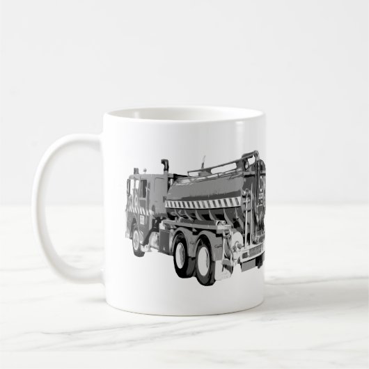 灰色の消防車の油絵を描、 コーヒーマグカップ (左)