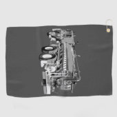 灰色の消防車の油絵を描、 ゴルフタオル (横)