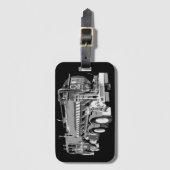 灰色の消防車の油絵を描、 ラゲッジタグ (正面縦)