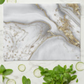 灰色の液体の大理石 – 真珠と金ゴールド キッチンタオル (折り畳み)