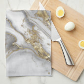 灰色の液体の大理石 – 真珠と金ゴールド キッチンタオル (四つ折り)