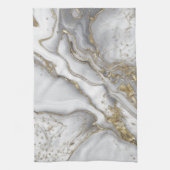 灰色の液体の大理石 – 真珠と金ゴールド キッチンタオル (縦)