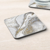 灰色の液体の大理石 – 真珠と金ゴールド コースター (左側)