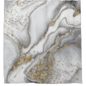 灰色の液体の大理石 – 真珠と金ゴールド シャワーカーテン (正面)