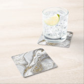 灰色の液体の大理石 – 真珠と金ゴールド スクエアペーパーコースター (インサイチュ)