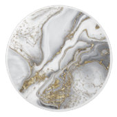 灰色の液体の大理石 – 真珠と金ゴールド セラミックノブ (正面)