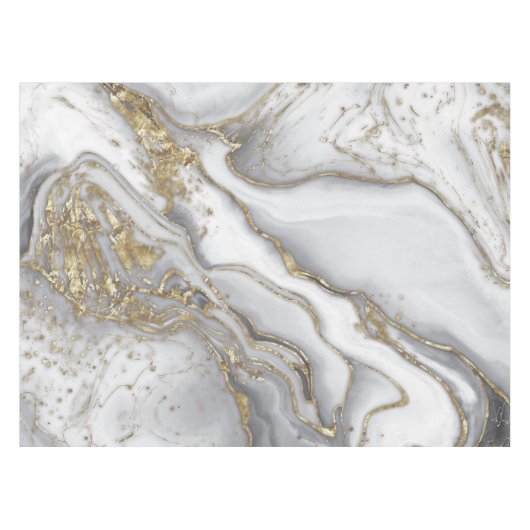 灰色の液体の大理石 – 真珠と金ゴールド テーブルクロス (正面(横))