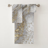 灰色の液体の大理石 – 真珠と金ゴールド バスタオルセット (インサイチュ)
