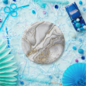 灰色の液体の大理石 – 真珠と金ゴールド ペーパープレート (パーティー)