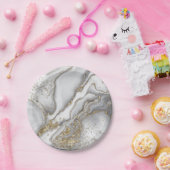 灰色の液体の大理石 – 真珠と金ゴールド ペーパープレート (パーティー)