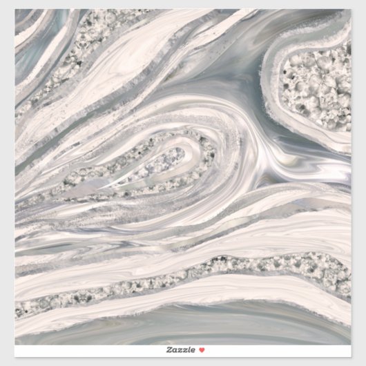 灰色の液体大理石と結晶 – 真珠と銀 シール (シート)