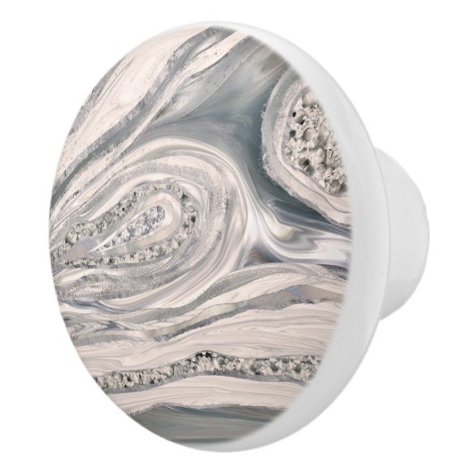 灰色の液体大理石と結晶 – 真珠と銀 セラミックノブ (右)