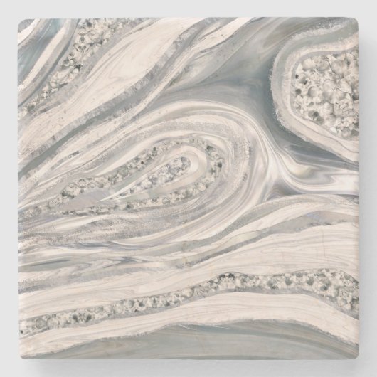 灰色の液大理石と水晶 – 真珠と銀 ストーンコースター (正面)