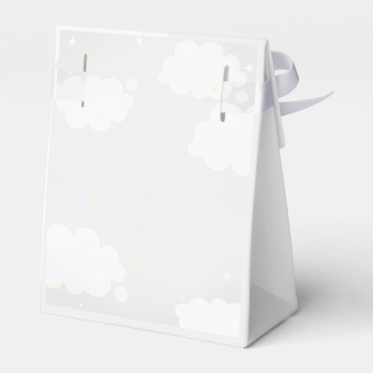 灰色の淡い色のきらめく小さな星の空の赤ちゃんシャワー フェイバーボックス (裏面サイド)