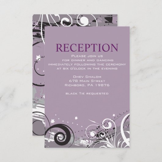 灰色の渦巻きユダヤ人の結婚式のレセプションカード 招待状 (正面/裏面)