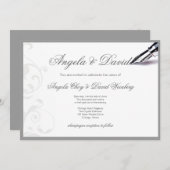 灰色の渦巻き型の万年筆結婚式招待状 招待状 (正面/裏面)
