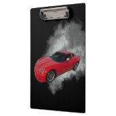 灰色の煙の取り外し可能な背景を持つ赤いコルベット クリップボード (左)