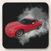灰色の煙の取り外し可能な背景を持つ赤いコルベット コースター (正面)