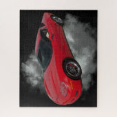 灰色の煙の取り外し可能な背景を持つ赤いコルベット ジグソーパズル (縦)