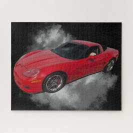 灰色の煙の取り外し可能な背景を持つ赤いコルベット ジグソーパズル