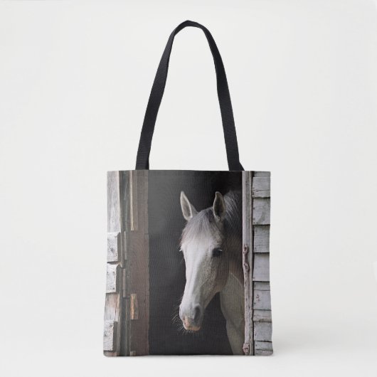 灰色の牝馬 馬 農場の動物 茶色 トートバッグ (正面)