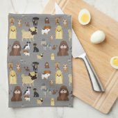 灰色の犬のパターン キッチンタオル (四つ折り)