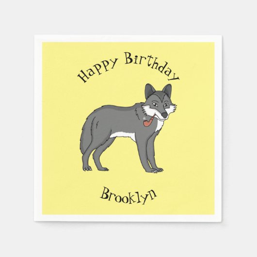 灰色の狼とパイプカートゥーンイラストレーション スタンダードカクテルナプキン (正面)