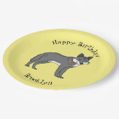 灰色の狼とパイプカートゥーンイラストレーション ペーパープレート (アングル)