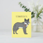 灰色の狼とパイプカートゥーンイラストレーション ポストカード (スタンド正面)