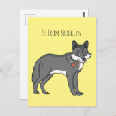 灰色の狼とパイプカートゥーンイラストレーション ポストカード (正面/裏面)