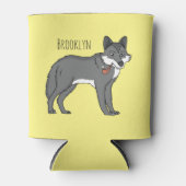 灰色の狼とパイプカートゥーンイラストレーション 缶クーラー (正面)