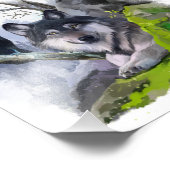 灰色の狼と岩の上の黒いカラス フォトプリント            (角)