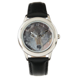 灰色の狼の野生生物絵画の現実主義者のポートレートアート 腕時計