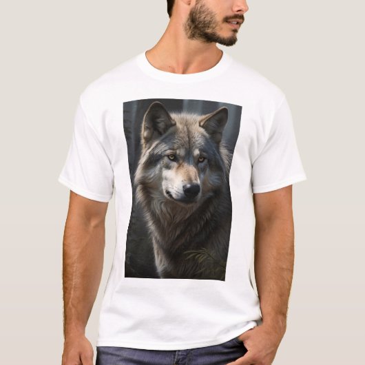 灰色の狼の顔Tシャツのクローズアップ Tシャツ (正面)