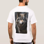 灰色の狼の顔Tシャツのクローズアップ Tシャツ (裏面)