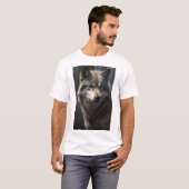灰色の狼の顔Tシャツのクローズアップ Tシャツ (正面フル)