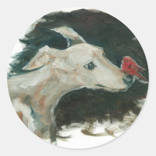 灰色の猟犬およびフィンチの絵画! ラウンドシール