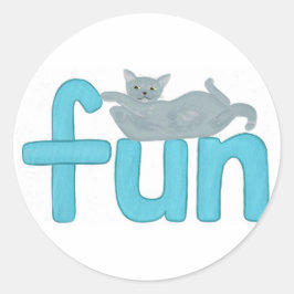 灰色の猫とアクアよくはしゃぐの単語おもしろい，ステッカー ラウンドシール