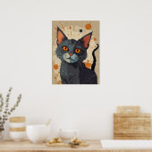 灰色の猫とカラフル ポスター (キッチン)