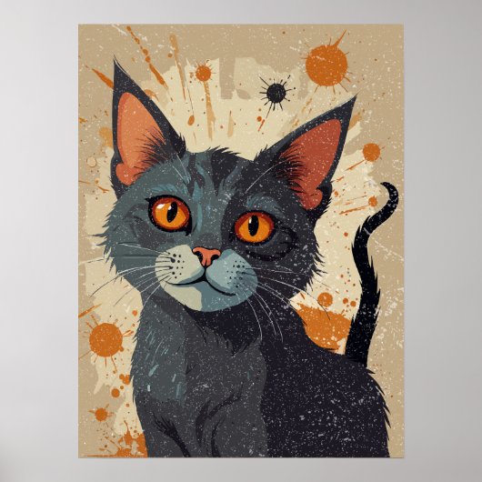 灰色の猫とカラフル ポスター (正面)