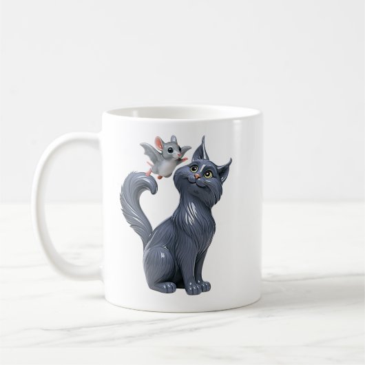 灰色の猫とコウモリ コーヒーマグカップ (左)