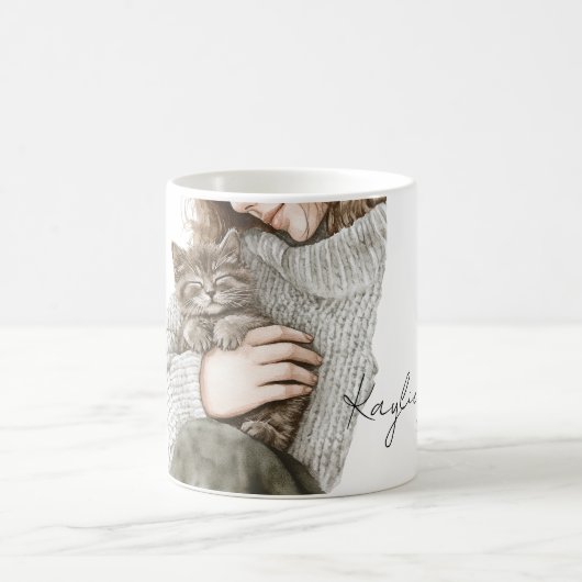 灰色の猫と婦人 コーヒーマグカップ (中央)