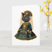 灰色の猫の花嫁の女神グリーティングカード カード (黄色い花)