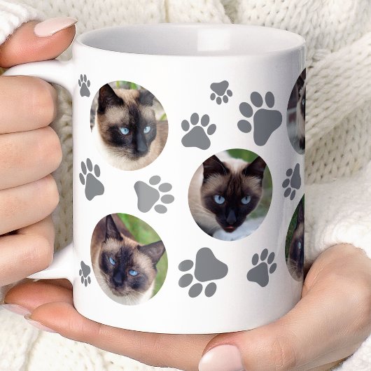 灰色の猫の足跡の写真8枚コラージュ コーヒーマグカップ