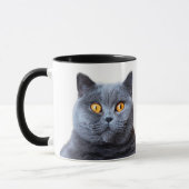 灰色の猫の黄色い目 マグカップ (左)